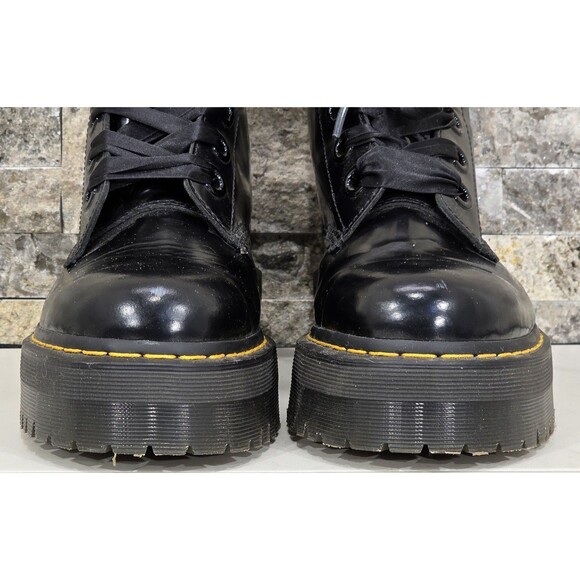 Dr. Martens Molly Leather Platform Boots Satin Ribbon Black Combat Womens 11 - Picture 5 of 15
